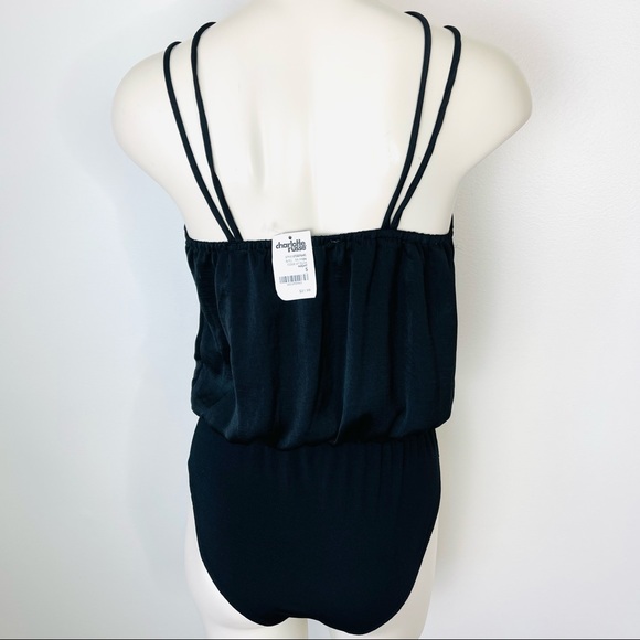 CHARLOTTE RUSSE cut out bodysuit SEXY 1 piece OPEN FRONT plunging V-neck BLACK S - Picture 5 of 12